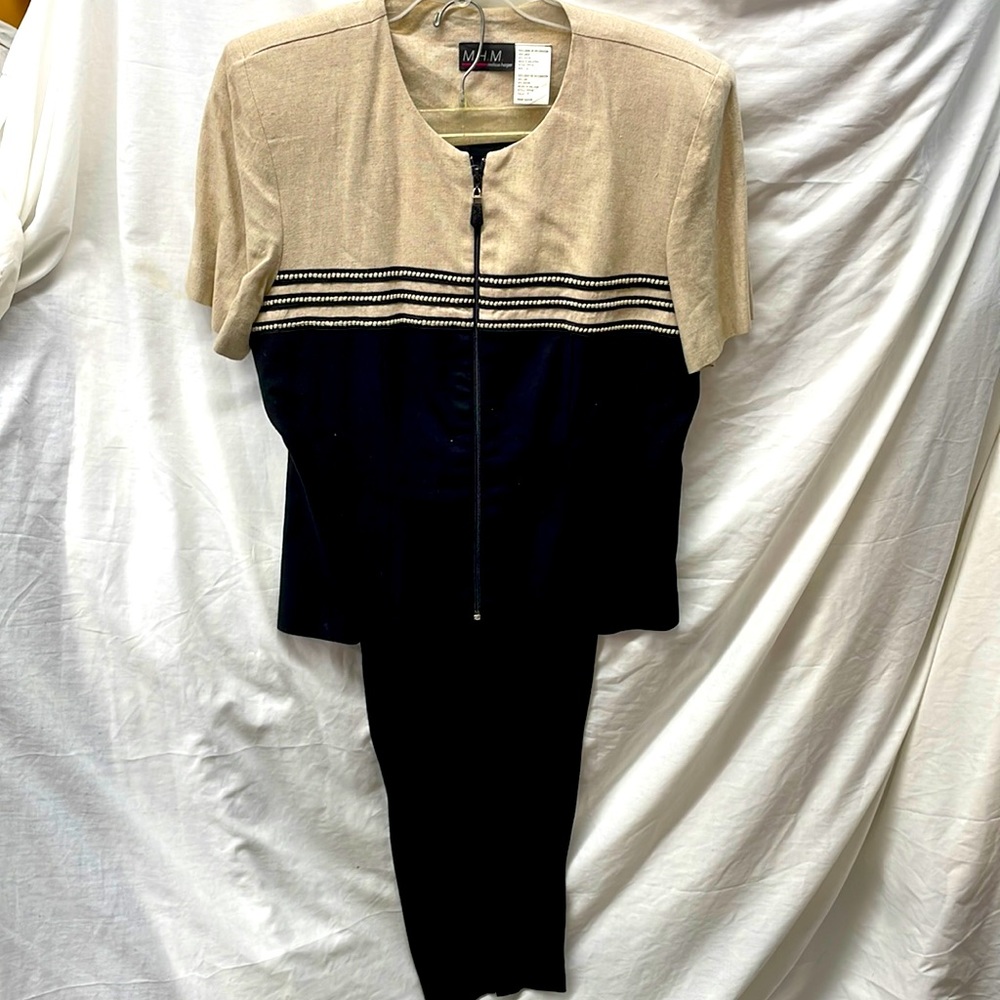 M.H.M. Melissa Harper 55% linen zip front pantsuit ladies sz 12